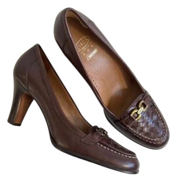 Circa Joan & David Brown Leather Woven Vamp Loafer Style Pumps Size 10M - Picture 1 of 13